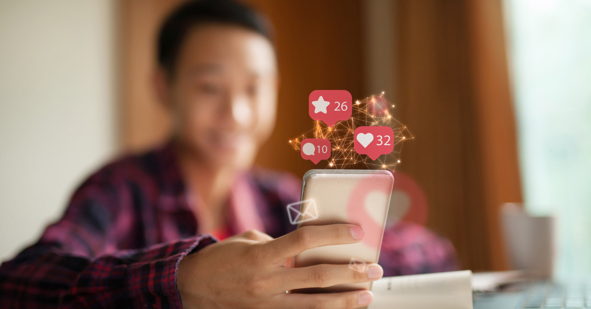 Participant using a smartphone during media research