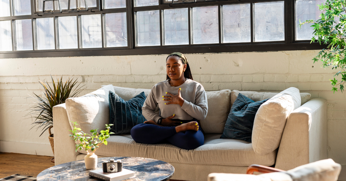 young person relaxing with wellness routine