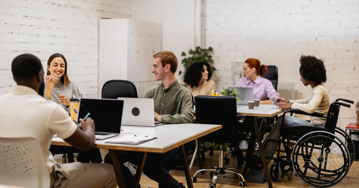 group of diverse people in workspace