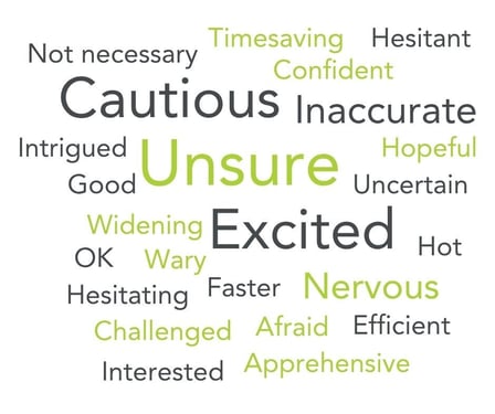 Wordcloud showing how people feel about qualitative recruitment screeners written by AI