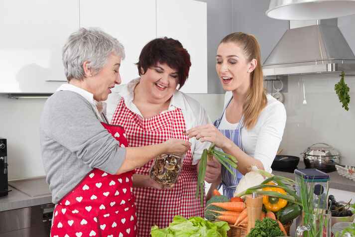 Three women cooking together as part of a user experience project, demonstrating the power of storytelling in market research