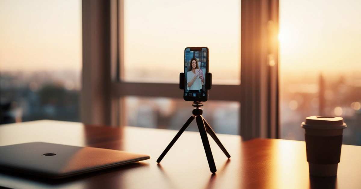 •	A participant recording a video diary entry on their phone during a customer research project